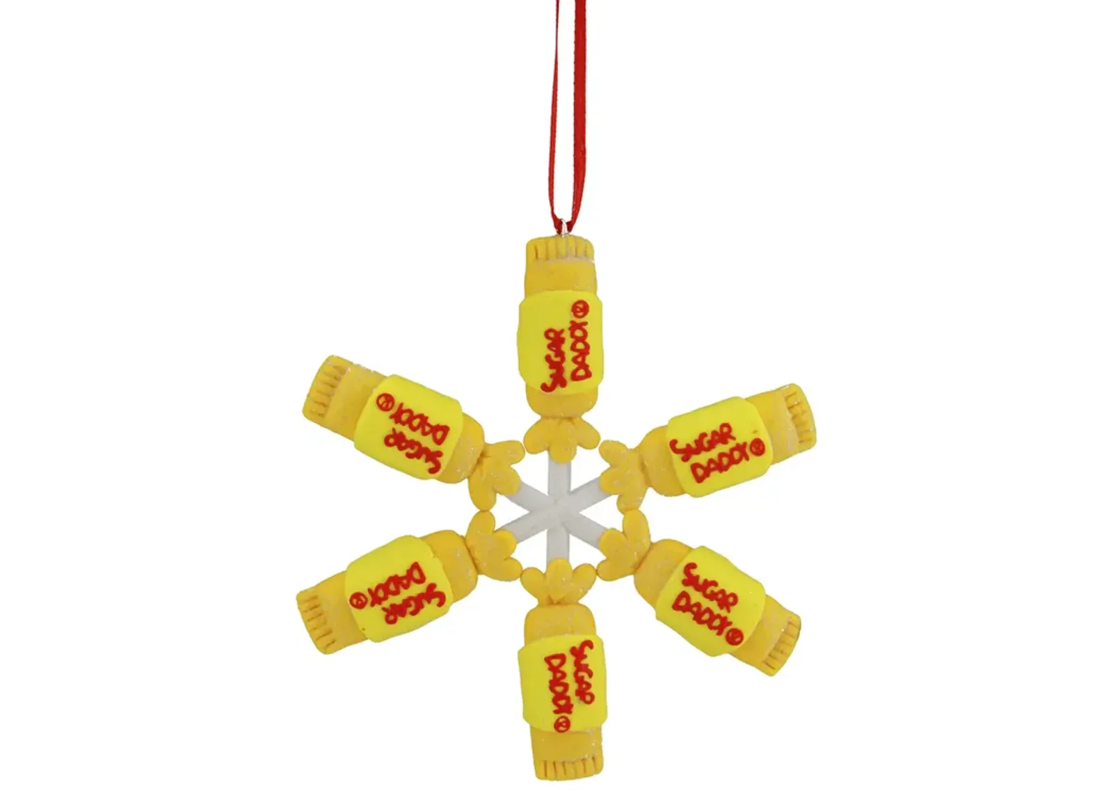 4" Yellow and Red Tootsie Roll Sugar Daddy Lollipop Snowflake Christmas Ornament