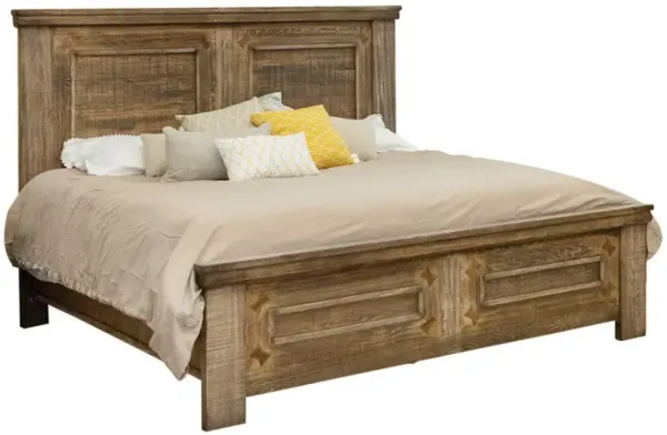 Maze King Size Bed, Farmhouse Panel Headboard, Natural Mango Wood Finish - Benzara