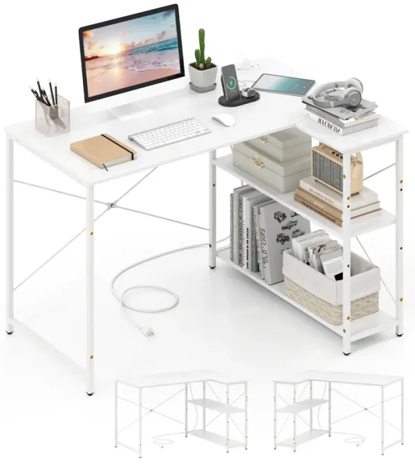 Modern L-Shaped Desk  with Adjustable Shelves – Reversible Corner Workstation