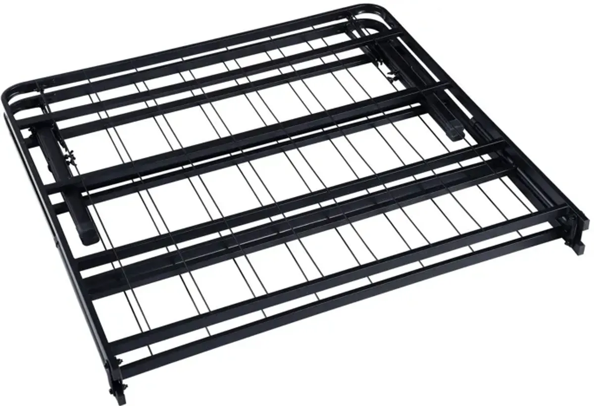 Adel Twin Size Low Profile Bed, Foldable Metal Frame, Black-Benzara