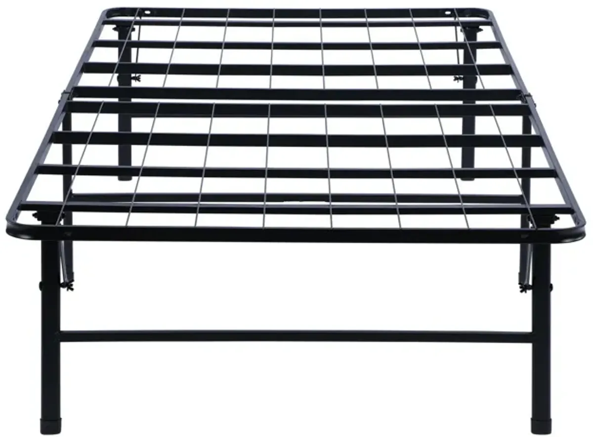 Adel Twin Size Low Profile Bed, Foldable Metal Frame, Black-Benzara