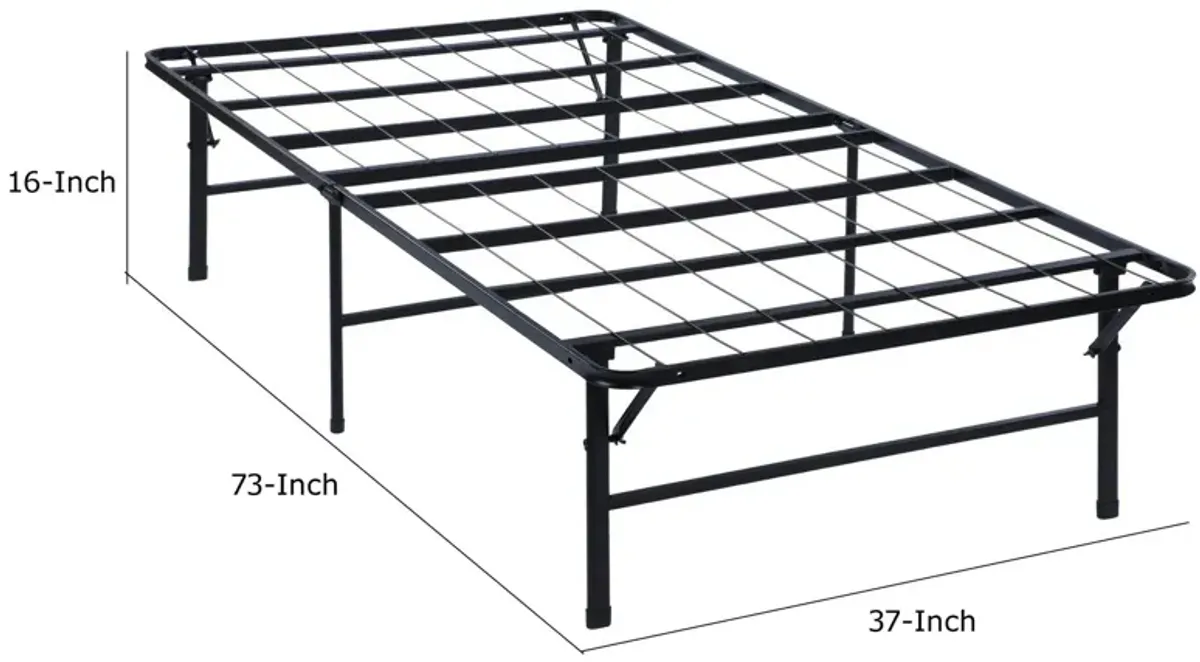 Adel Twin Size Low Profile Bed, Foldable Metal Frame, Black-Benzara