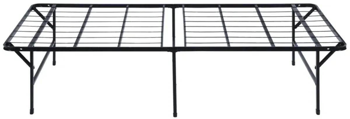 Adel Twin Size Low Profile Bed, Foldable Metal Frame, Black-Benzara