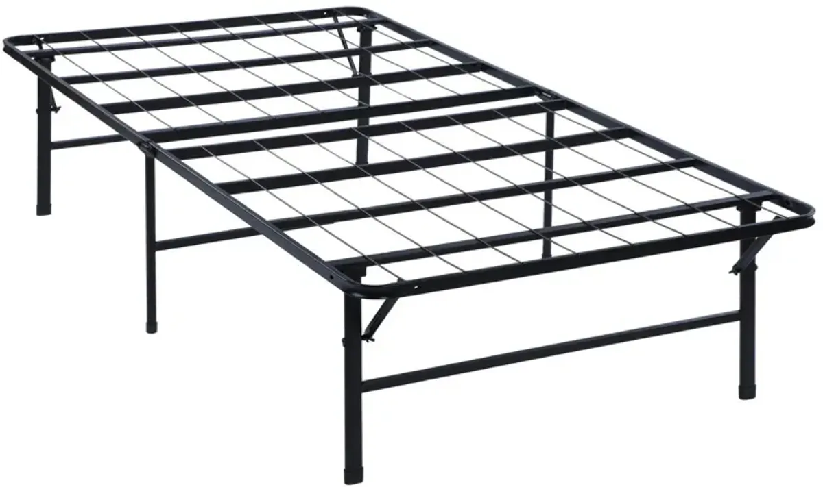 Adel Twin Size Low Profile Bed, Foldable Metal Frame, Black-Benzara