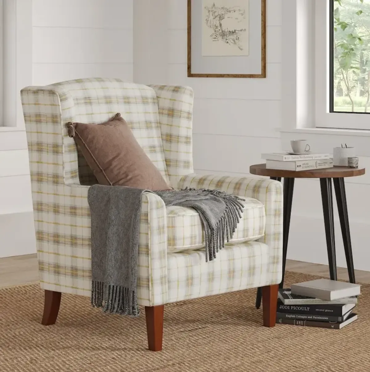Jofran Thompson Traditional Vintage Classic Wingback Upholstered Accent Chair