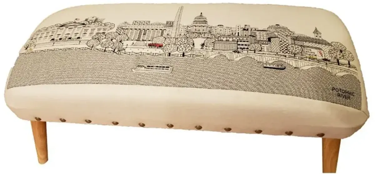 38" White Washington DC Daylight Skyline Embroidered Ottoman