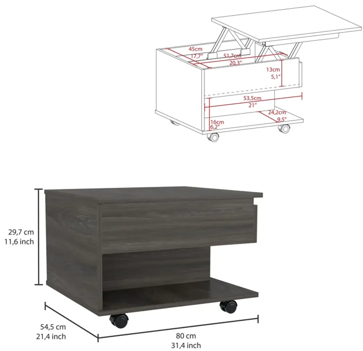 Lift Top Coffee Table Mercuri, Living Room, Espresso