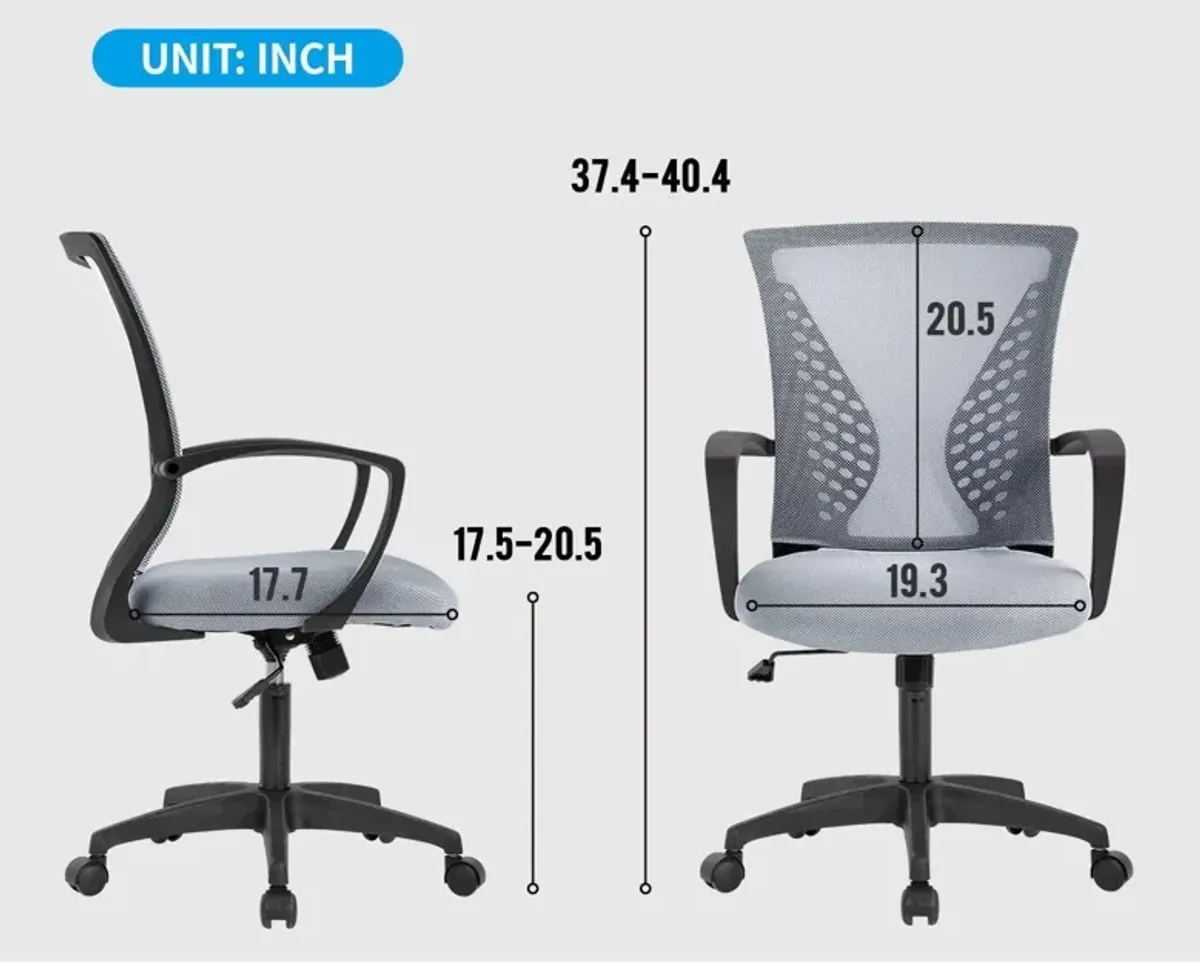 Hivvago Gray Modern Mid-Back Ergonomic Mesh Office Desk Chair with Armrest on Wheels