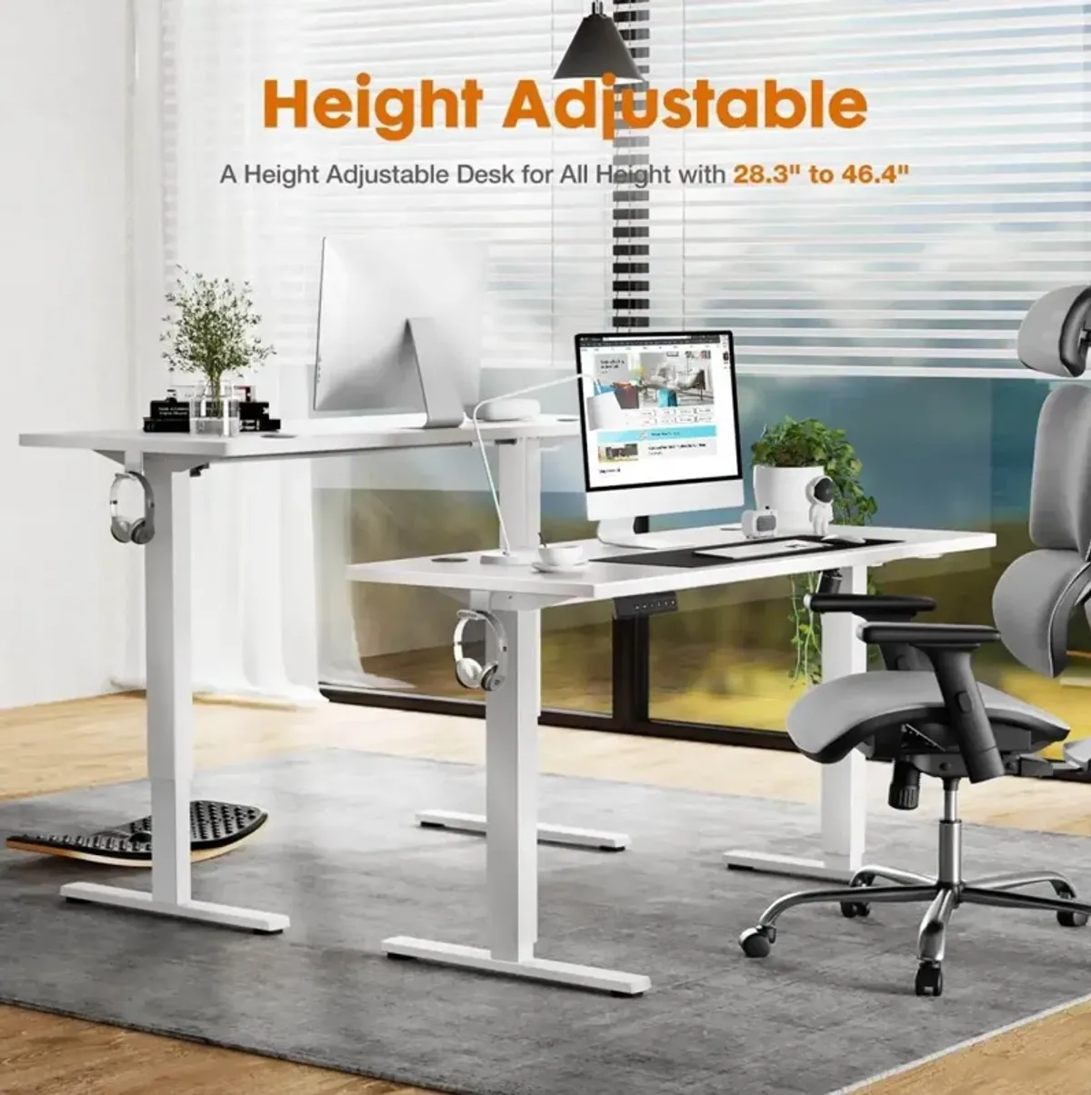 Electric Height Adjustable Standing Desk, Sit To Stand Ergonomic Computer Desk, White, 55" X 24"