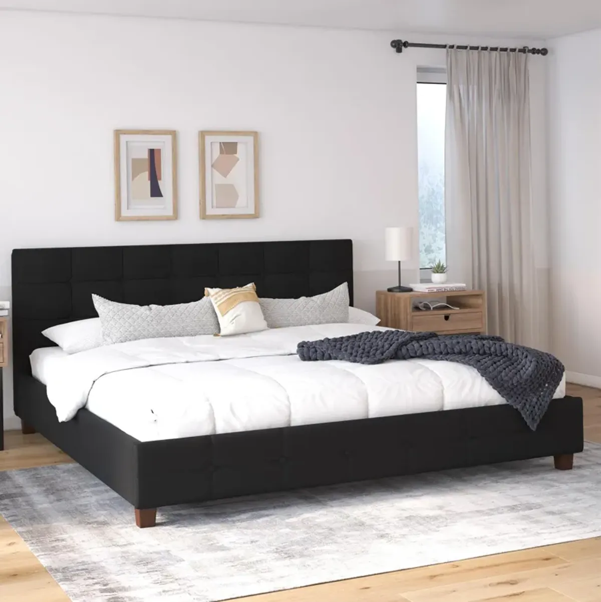 Ryder Black Linen Upholstered Bed