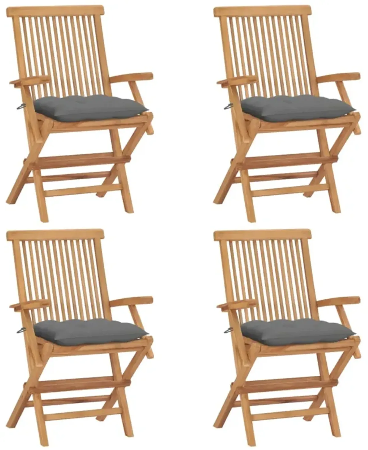 vidaXL Garden Chairs with Gray Cushions 4 pcs Solid Teak Wood