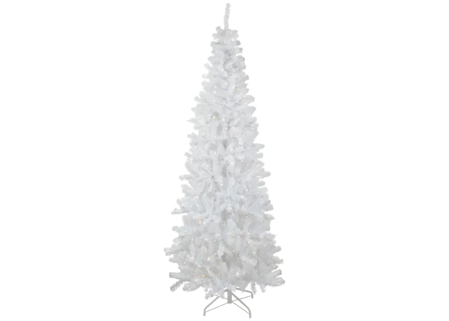 7.5' Pre-Lit White Georgian Pine Pencil Artificial Christmas Tree  Warm White LED Lights