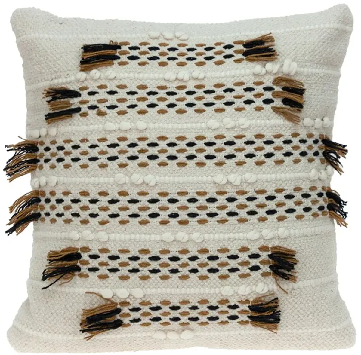 17.75" Beige and Brown Hand Woven Square Throw Pillow