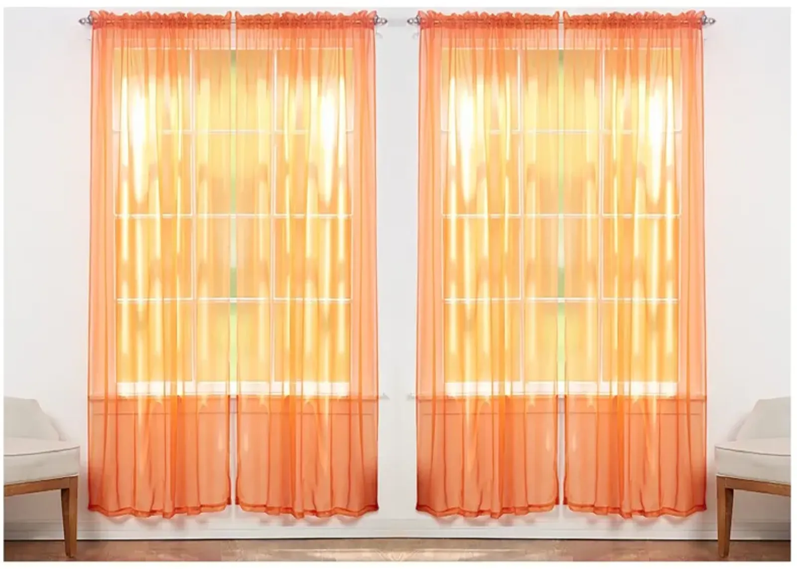 J&V TEXTILES Solid Sheer Window Curtain Panels- Set of 4