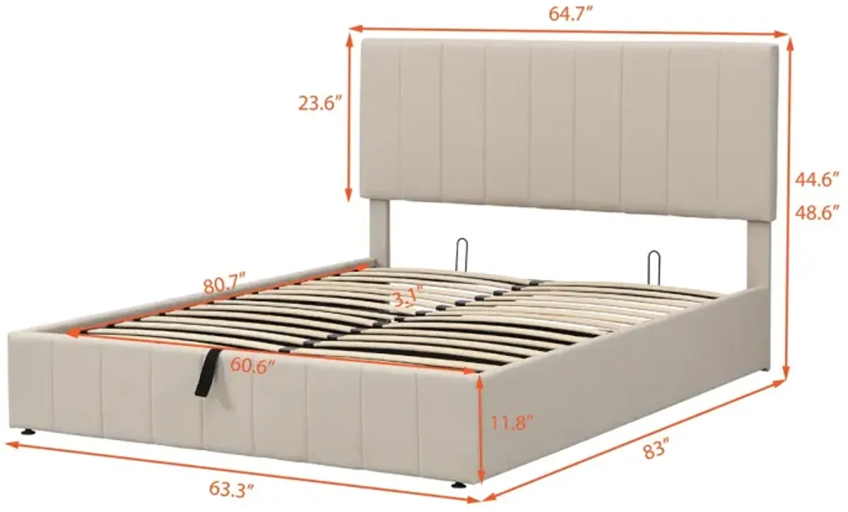 Queen Size Upholstered Platform Bed With A Hydraulic Storage System