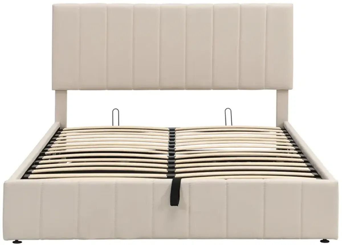 Queen Size Upholstered Platform Bed With A Hydraulic Storage System