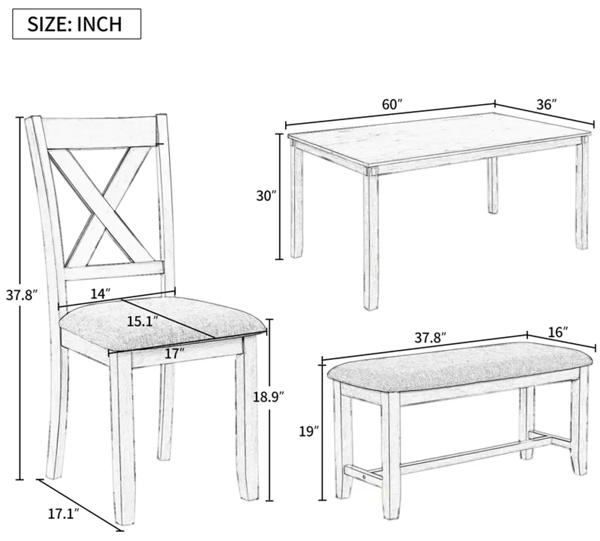 Merax Rustic 6-Piece Kitchen Dining Table Set