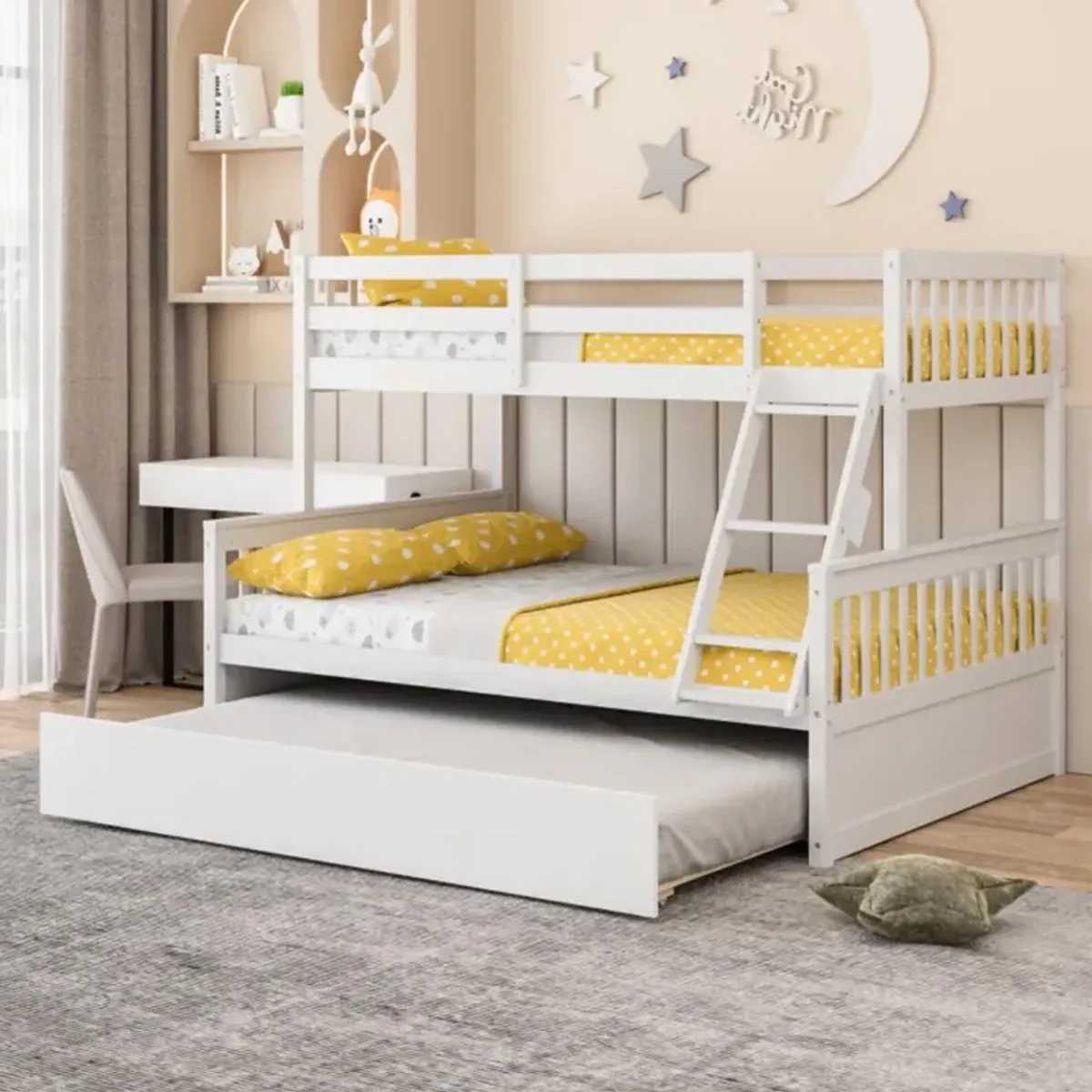 Hivvago Twin Over Full Convertible Bunk Bed with Twin Trundle