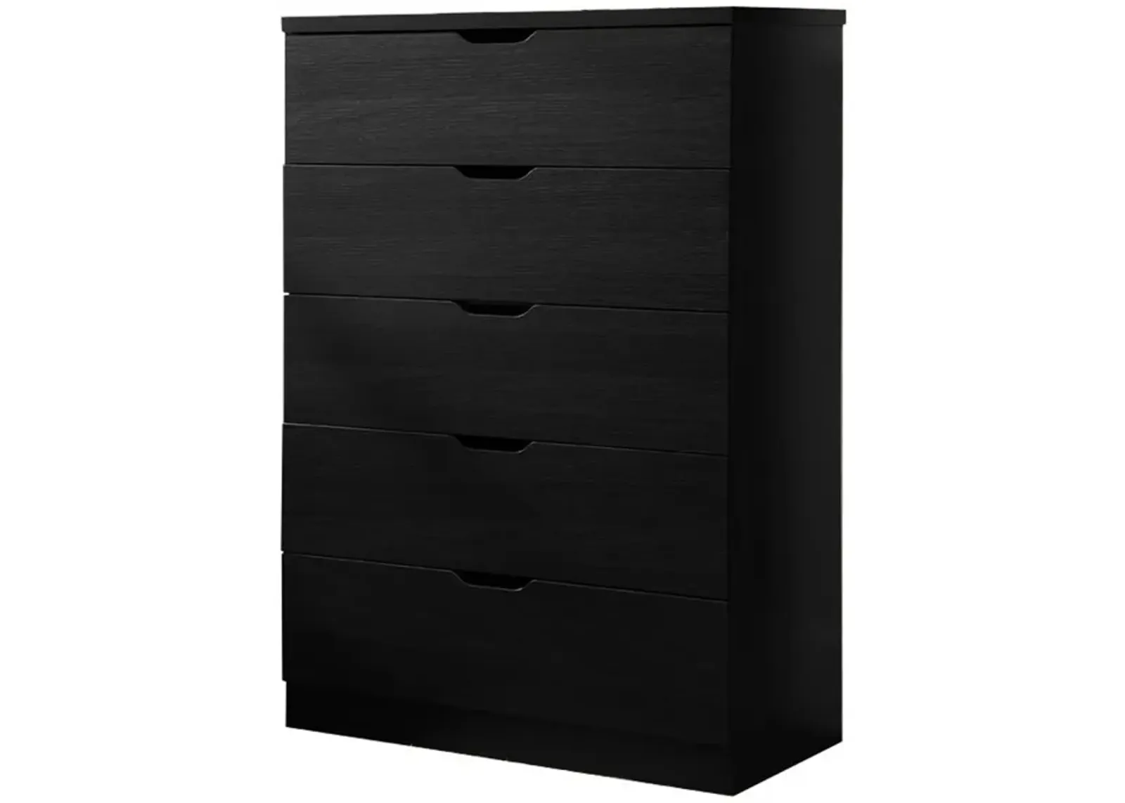 Tall Dresser Chest, 44 Inch Freestanding with 5 Drawers, Classic Black - Benzara