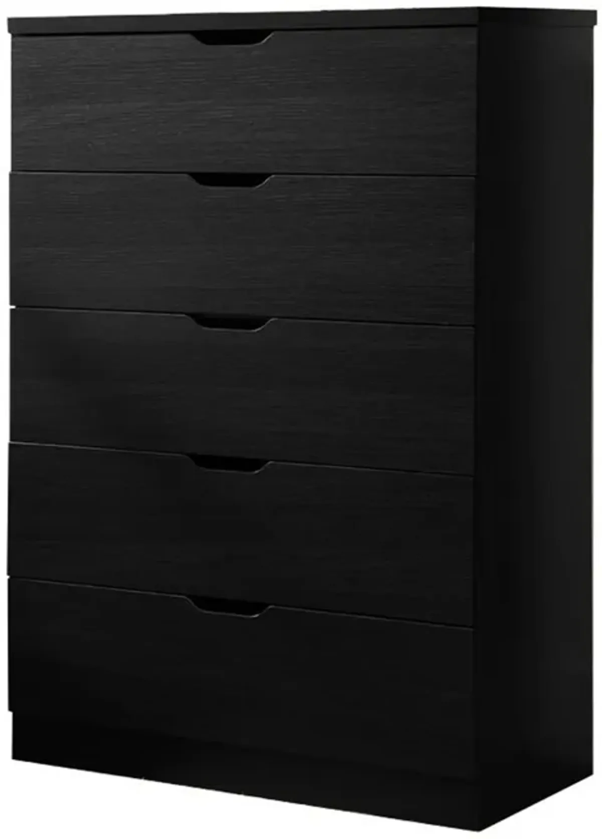 Tall Dresser Chest, 44 Inch Freestanding with 5 Drawers, Classic Black - Benzara