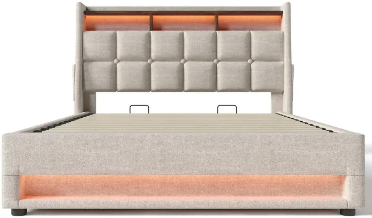 Merax Storage Platform Bed  with LED and USB Port