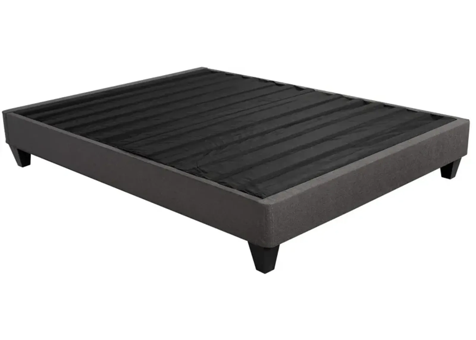 Tamy California King Size Platform Bed Frame, Dark Gray Linen Upholstery - Benzara