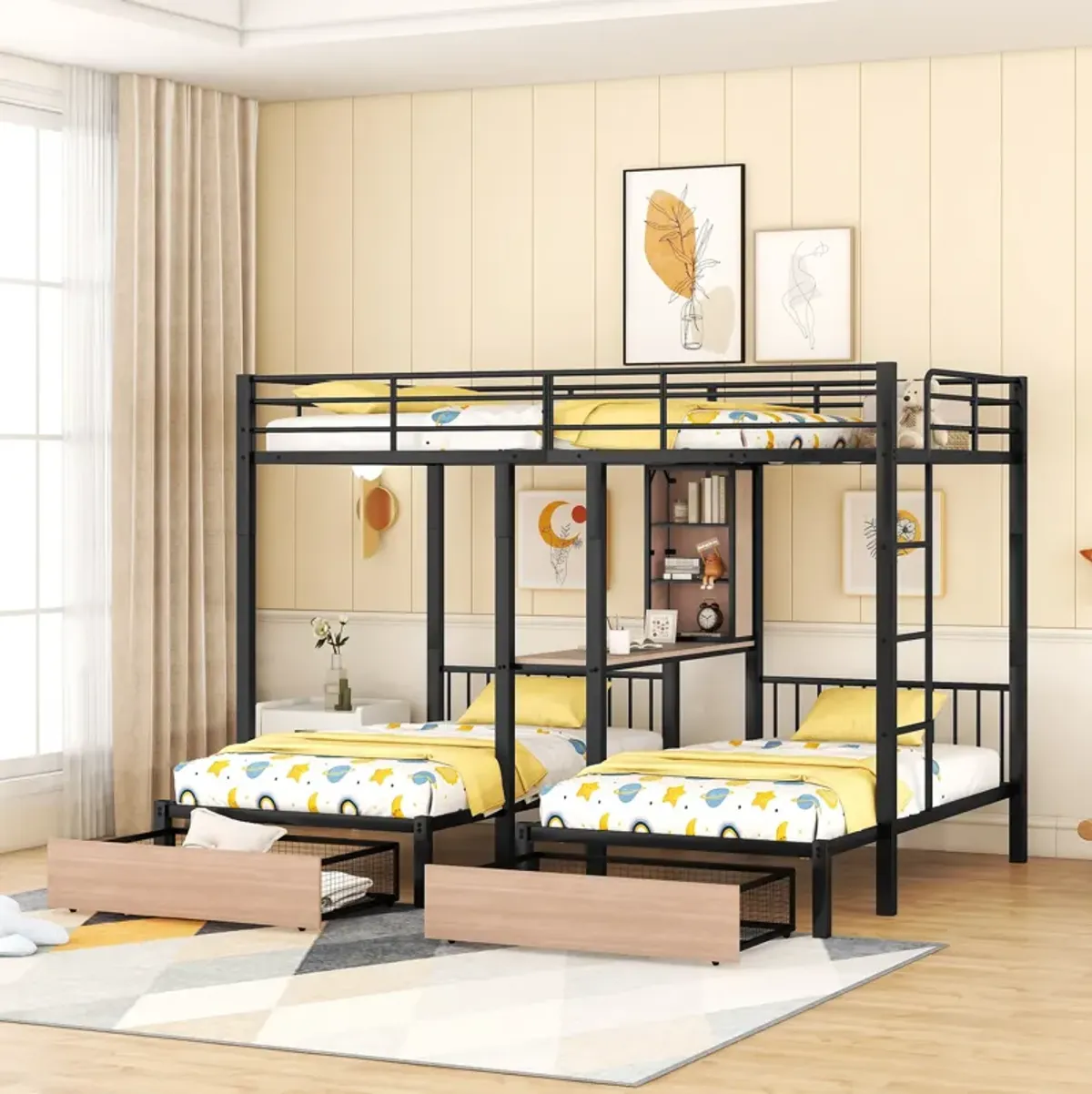 Merax Metal Triple Bunk Bed with Drawers