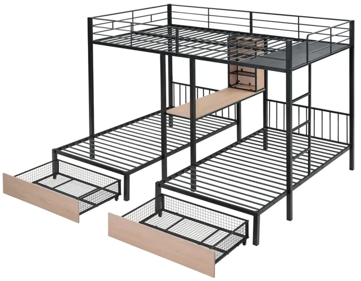 Merax Metal Triple Bunk Bed with Drawers