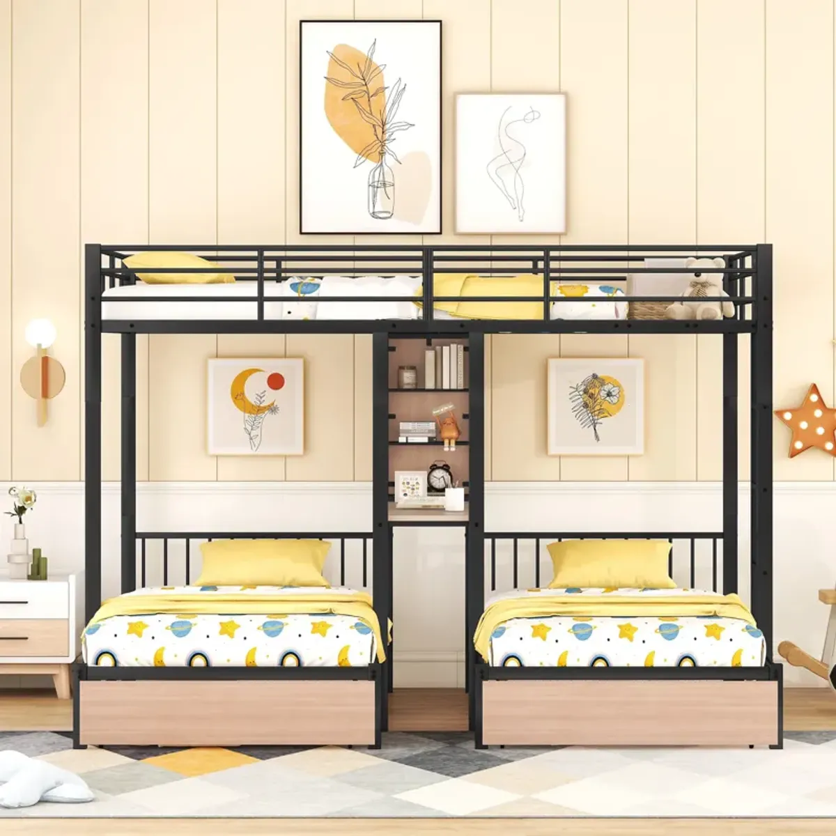 Merax Metal Triple Bunk Bed with Drawers