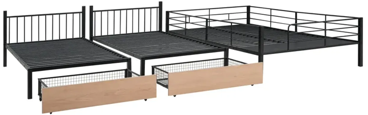 Merax Metal Triple Bunk Bed with Drawers