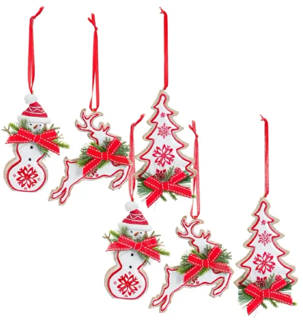 Snowman, Tree, and Deer Christmas Ornaments for Holiday Tree Decoration (Set of 6)
