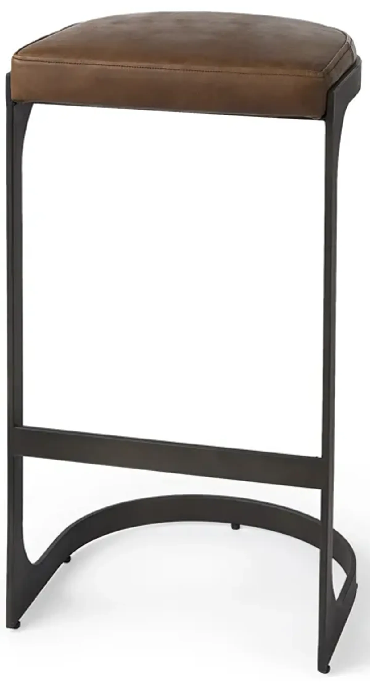 Brown Leather C Shape Metal Bar Stool