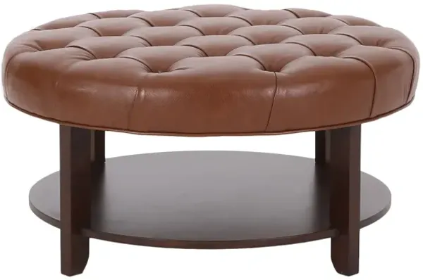 Streamdale Contemporary Faux Leather Tufted Ottoman with Open Shelf