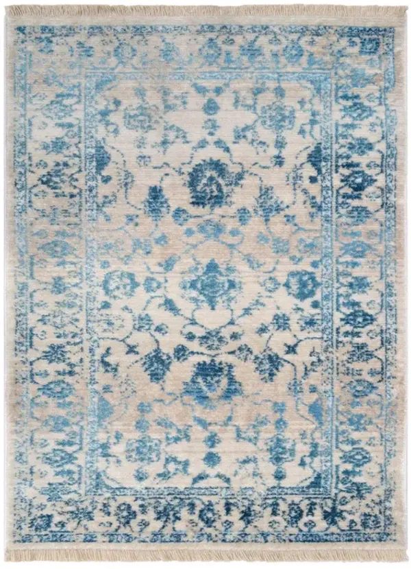 RUGSOTIC CARPETS MACHINE MADE POLYESTER AREA RUGS  - 10'x13', Rectangle Shape, Ivory Blue Color, Classic Oriental Traditional  Design, Low Pile Machine Made Area Rugs (M00081)