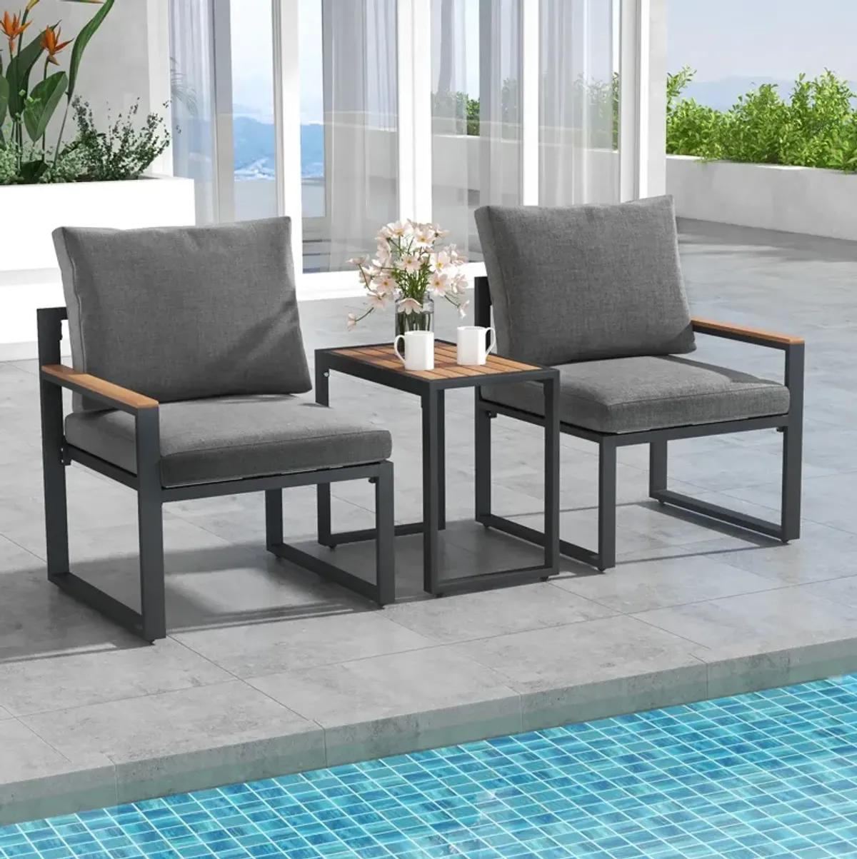 5 Pieces Aluminum Frame Weatherproof Outdoor Conversation Set with Soft Cushions