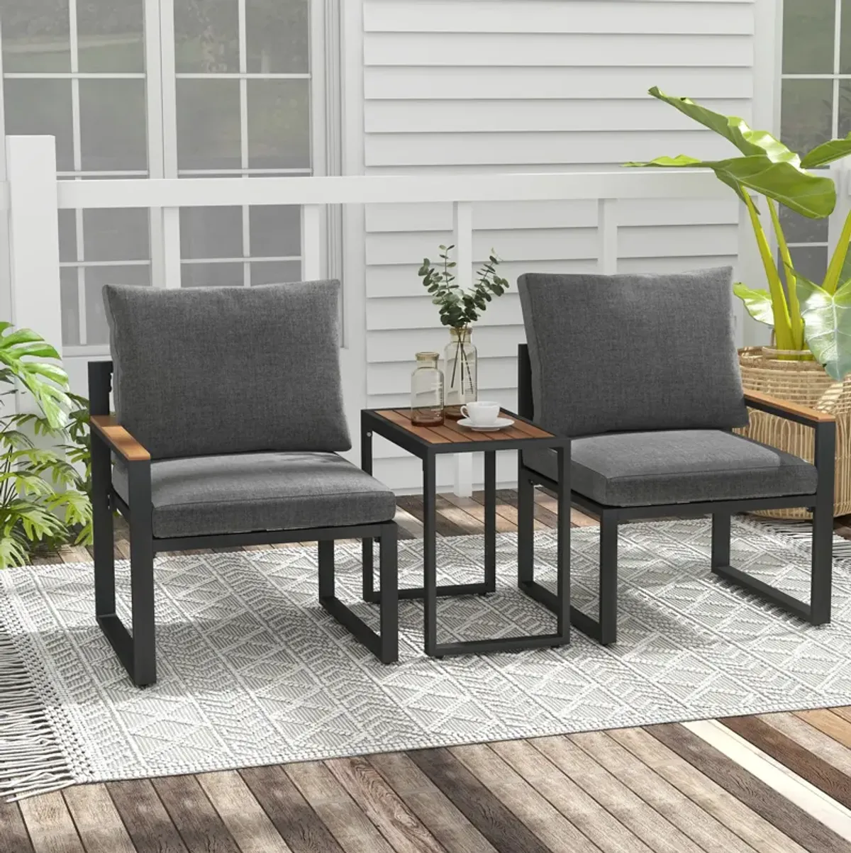 5 Pieces Aluminum Frame Weatherproof Outdoor Conversation Set with Soft Cushions