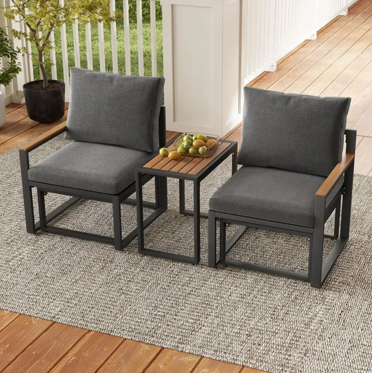 5 Pieces Aluminum Frame Weatherproof Outdoor Conversation Set with Soft Cushions