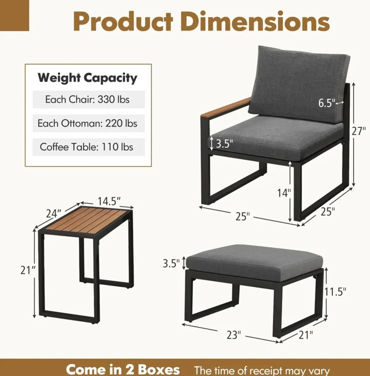 5 Pieces Aluminum Frame Weatherproof Outdoor Conversation Set with Soft Cushions