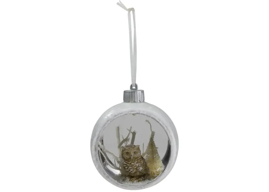 3.75" Silver and White Round Cutout Owl Christmas Ornament