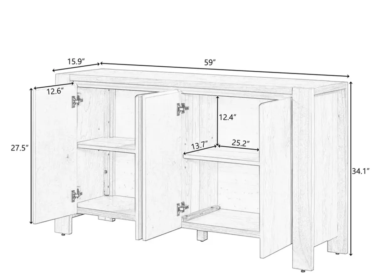 Merax Retro Distressed Finish Sideboard Cabinet with 4 Doors