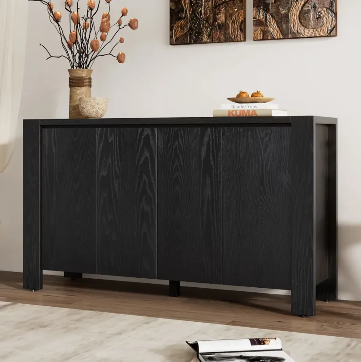 Merax Retro Distressed Finish Sideboard Cabinet with 4 Doors