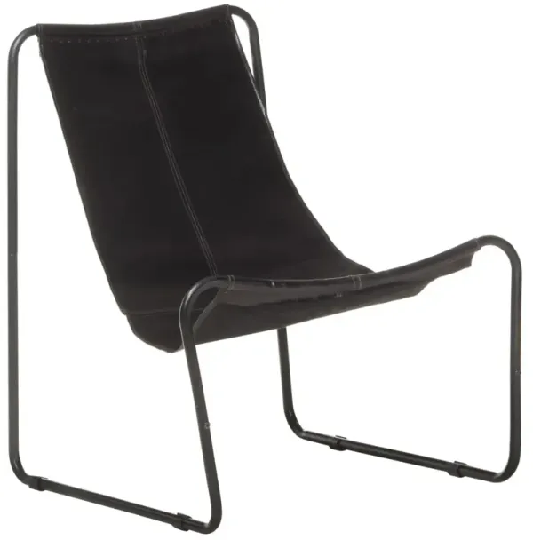 Relaxing Chair Black Real Leather