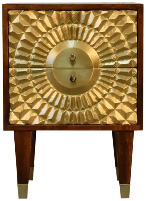 Eden Solid Wood 2 Drawer Nightstand Chestnut Brass