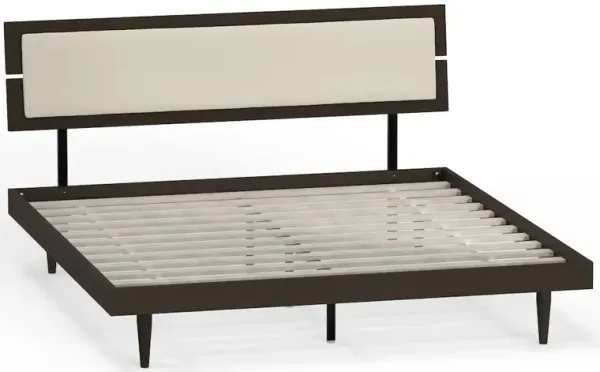 Comfort Pointe Benoni King Wooden Bed with Taupe Cushion Walnut