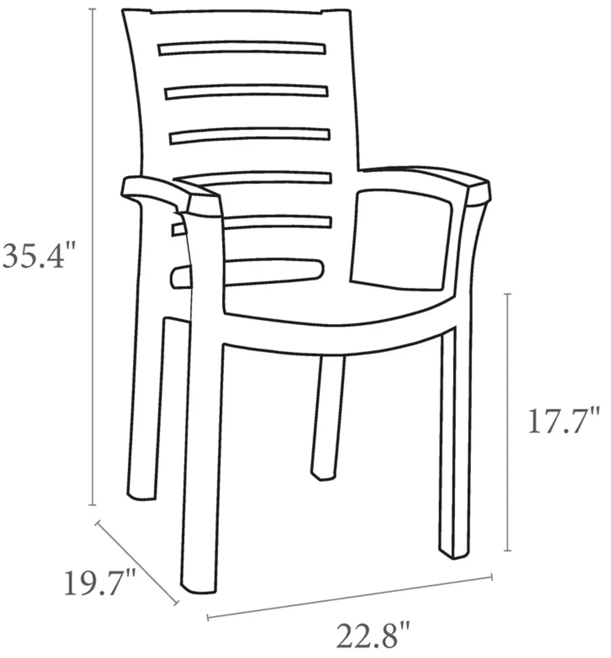 35.5" Brown Resin Solid Stackable Weather Resistant Dining Arm Chair