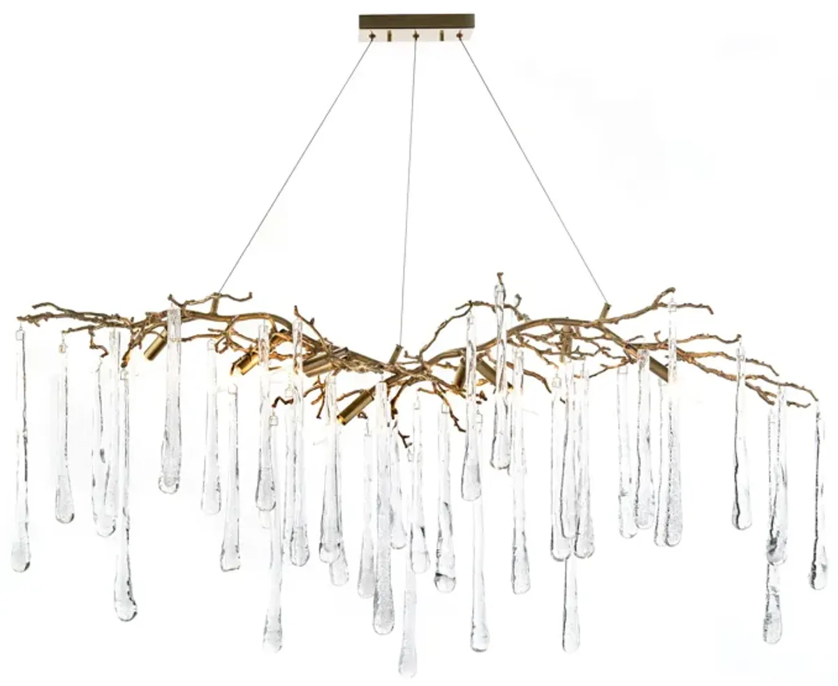 Brass And Glass Teardrop Nine-Light Chandelier