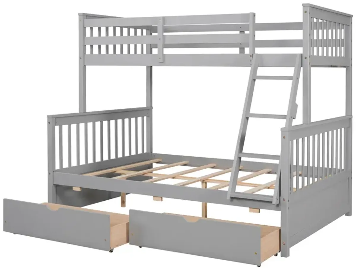 Twin-Over-Full Bunk Bed With Ladders And Two Storage Drawers