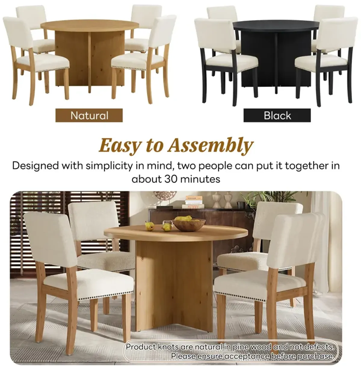 Modern 5-Piece Round Dining Table Set