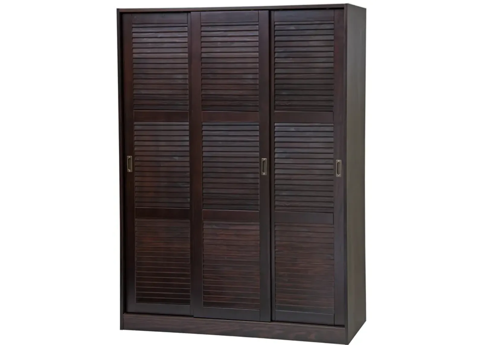 100% Solid Wood 3-Sliding Door Wardrobe with Louvered Doors