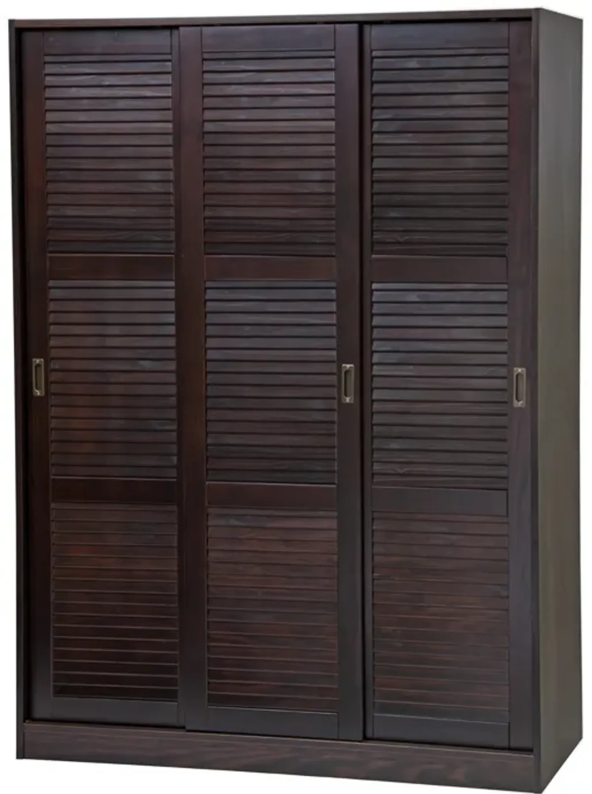 100% Solid Wood 3-Sliding Door Wardrobe with Louvered Doors